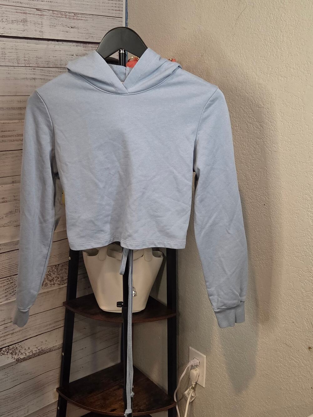 Baby Blue Cropped Hoodie Tie Back